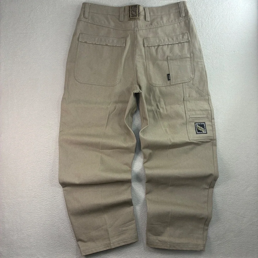 Vintage Hedz Up Jeans Carpenter Pants Men 40x33 Beige Baggy Skater Y2K Loose